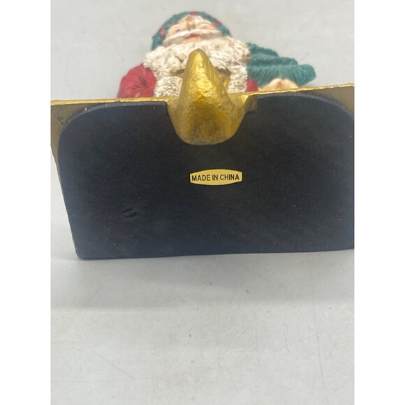 Christmas Santa Close stocking hanger tree lamp horn gold green wreath 5" READ - Picture 3 of 6